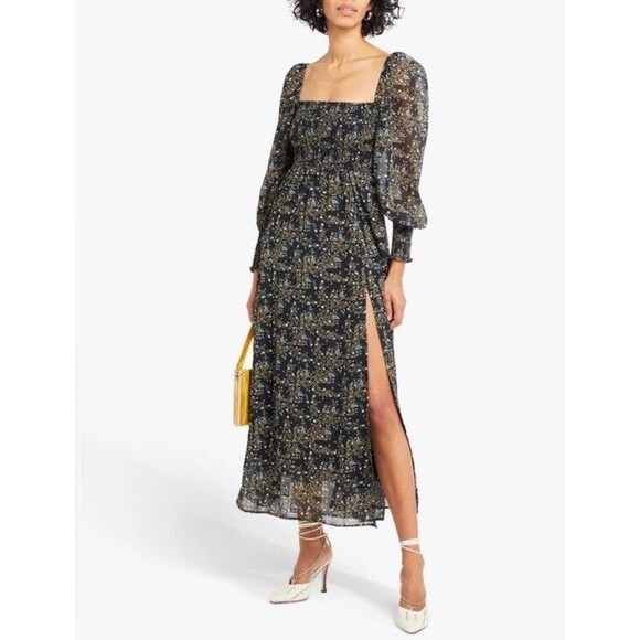 O.P.T. Black Floral Smocked Maxi Dress Whimsigoth Fairy Cottagecore Med Womens - Picture 14 of 14